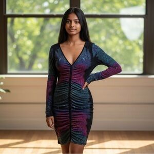 HALE BOB Silk Peacock Bodycon Dress L
